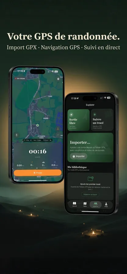Suivi GPS en direct de Summit Journal et écran d'import de fichiers GPX côte à côte